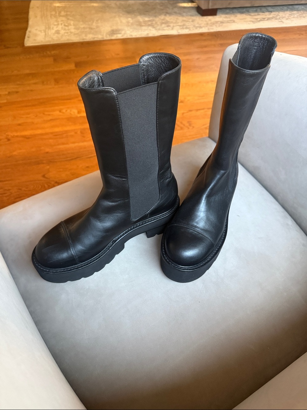 Stuart Weitzman Black Leather Platform Chelsea Boots